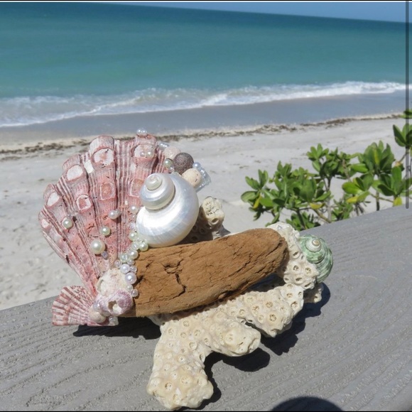 Lion's Paw Driftwood Coral Pearly Beachscape OOAK Handcrafted Coastal Art - Picture 4 of 11